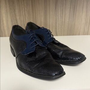 Men's Navy Dress Shoes - Textured Lace-Up